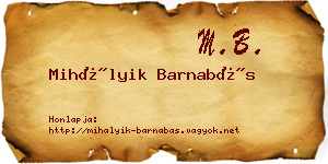 Mihályik Barnabás névjegykártya